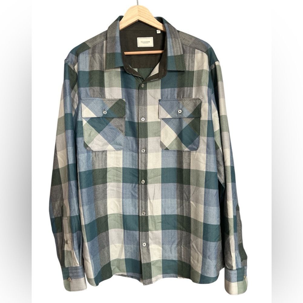7 Diamonds green blue checkered button down shirt business‎ casual hiking Gorp